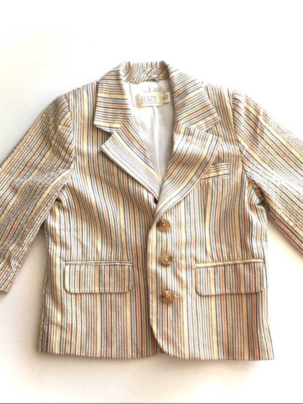 Place Cream Multicolor Striped Kids Blazer